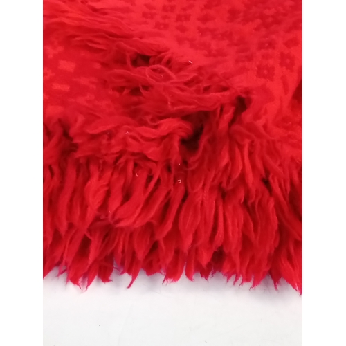 241 - Top quality Wallis woollen mill throw in red with tasselled edge. Origin West Wales. Excellent condi... 