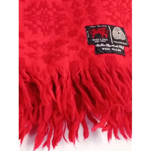 241 - Top quality Wallis woollen mill throw in red with tasselled edge. Origin West Wales. Excellent condi... 