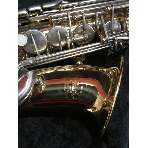 40 - Elkhart Vincent Bach international LTD brass saxophone with mouth pieces & case in fantastic conditi... 