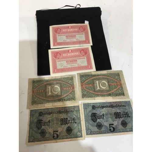 62 - Vintage bank notes inc kronen & Funf Mark