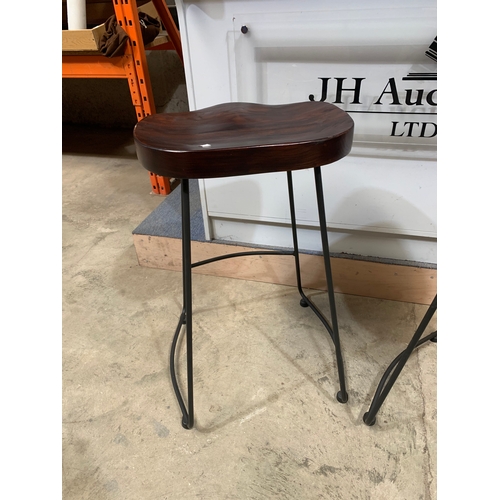 150 - Pair of dark oak modern bar stools