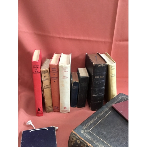 154 - Vintage books to inc Holy Bibles, Uneasy terms, Mr Cherry, Cause for Alarm & more