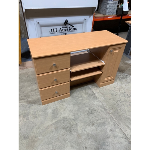 159 - 1.2m long veneered desk with drawers & cupboard