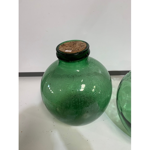 196 - Pair of green glass Viresa terrarium