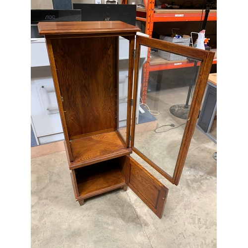 233 - Oak glazed & shelved display cabinet - 5f tall - very clean condition