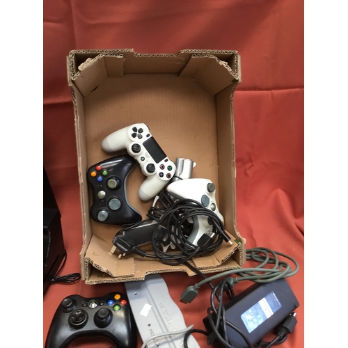 447 - Xbox 360 console and various controllers forXbox and PlayStation as untested