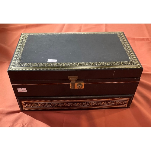 126 - Black leather effect jewellery box with selection of ladies costume jewellery