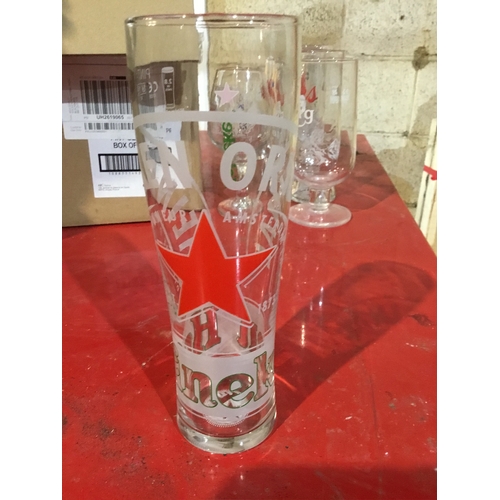 280 - Box of Seventeen Heineken Red Star Tall Pint Glasses -