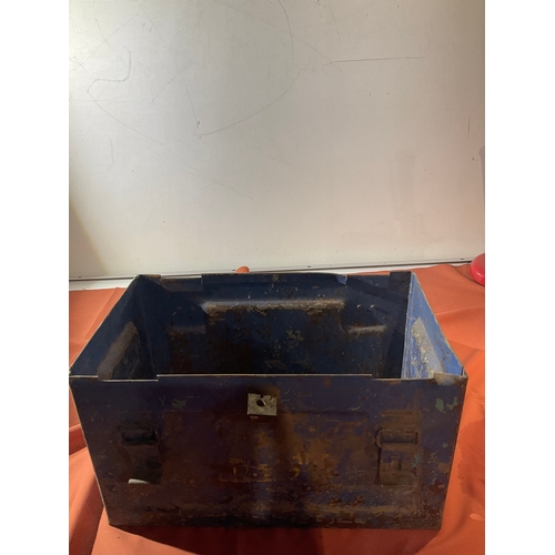 138 - Blue metal Ammo box 10 1/4”x 10 1/4” x 17  1/2”