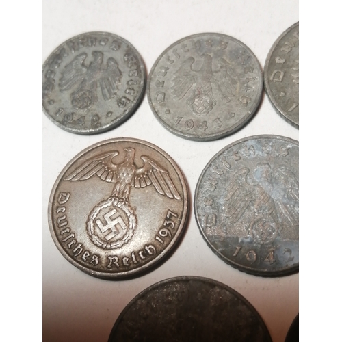 21A - COINS : GERMANY 8 x WWII German coins All with swastika on the reverse