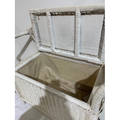 366 - White Wicker Seating Bench with Inbuilt Storage Box