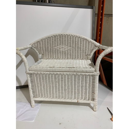 366 - White Wicker Seating Bench with Inbuilt Storage Box