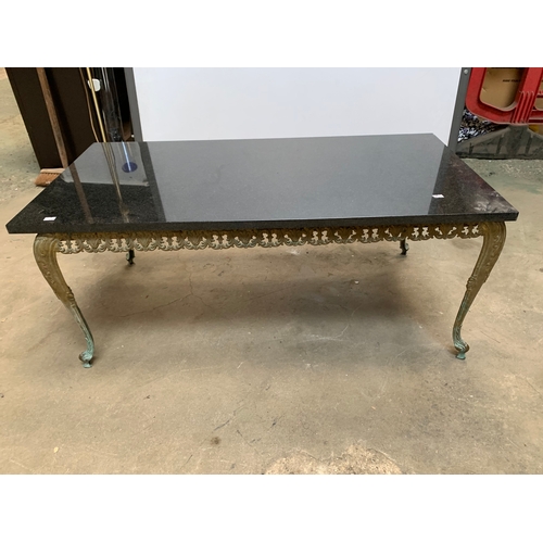 384 - Marble Topped Coffee Table with Ornamental Metal Base