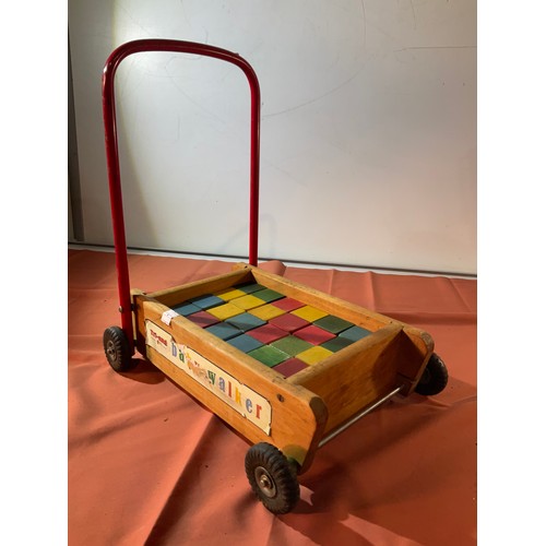 204 - Children’s pull along trolley with coloured blocks