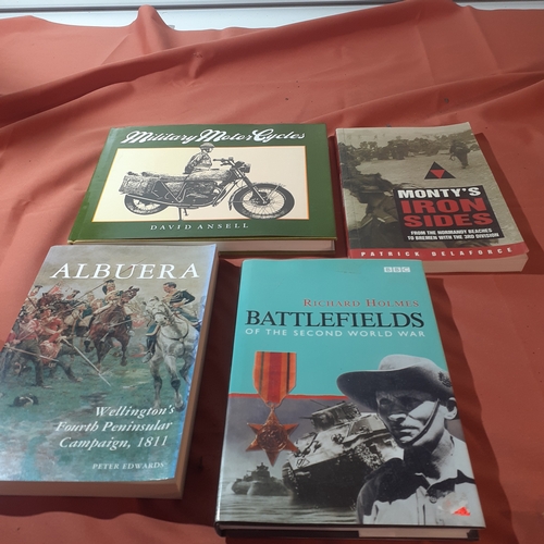 6 - 4 military related books. Military motorcycles, battles and  battlefields. Very interesting reading ... 