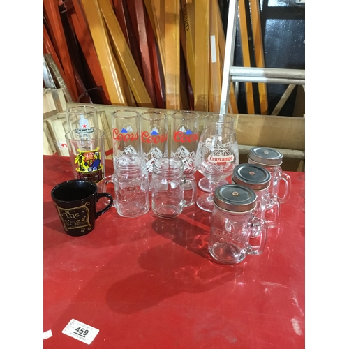 395 - Mix Lot of Glassware - includes Three Coors Pint Glasses, Carlsberg Pint Glass, Cruzcampo Gass, Hein... 