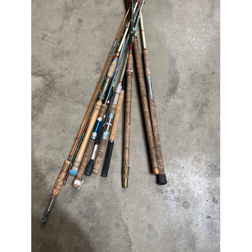 472 - Large quantity of fishing rods inc cork handled ones