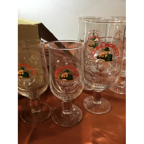 144 - Selection of Birra Moretti steamed pint and 1/2 pint glasses