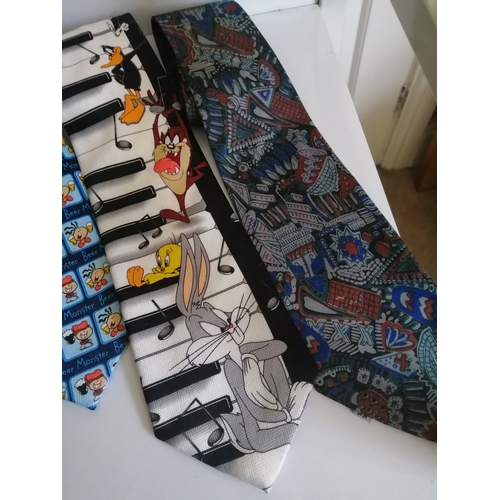 84A - 6 men's ties (2 are silk) To include Mr Men and Looney Tunes