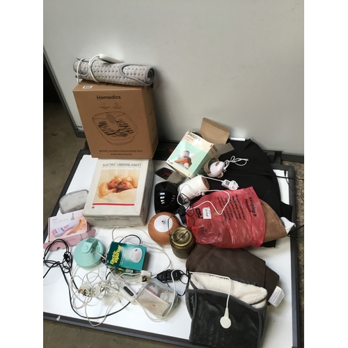 56 - Large mixed lot inc boxed foot spa, heated blanket & much more