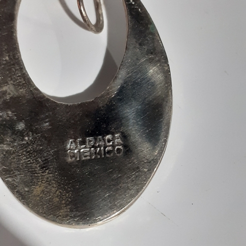 54B - Pair of Mexican silver oval shaped earrings with mother of pearl effect flower design. Very eye-catc... 