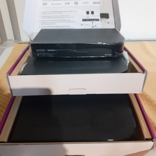 42B - 3 x Talk Talk plus TV boxes. 2 as new with no remotes and one unboxed. Models DN372T