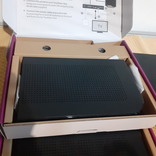 42B - 3 x Talk Talk plus TV boxes. 2 as new with no remotes and one unboxed. Models DN372T
