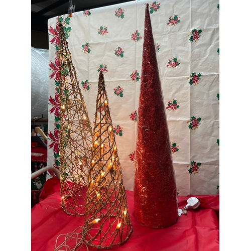 12 - Trio of wicker style light up trees - approx 2ft tall