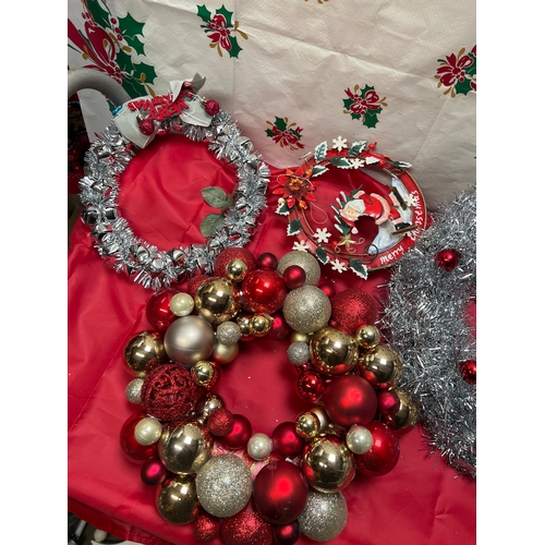 26 - Four Christmas wreaths - mainly gold, red & silver