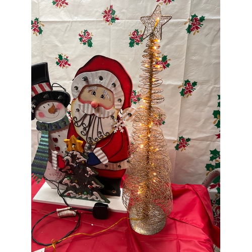 28 - Santa, snowman & tree scene (doesn’t light up) and gold coloured tree that does light up