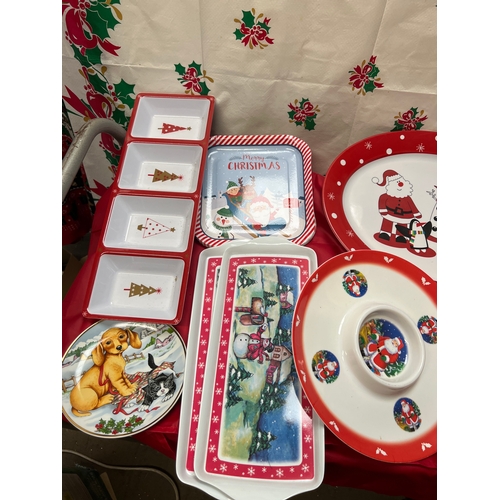 31 - Quantity of plastic, metal & ceramic Christmas tableware