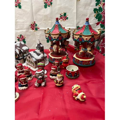 45 - Large quantity of Christmas ornaments inc 2x battery operated carousels