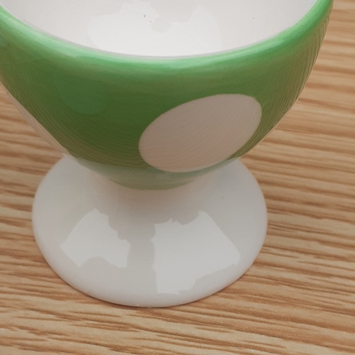 18 - 4 vintage egg cups, Afibel. French branded. Pretty little things in yellow and green polka dot patte... 