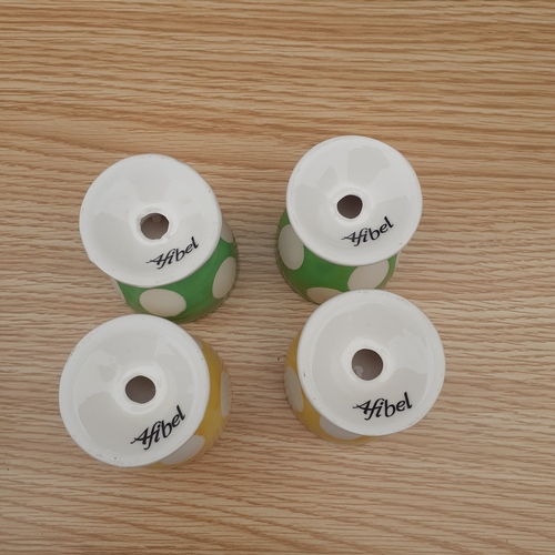 18 - 4 vintage egg cups, Afibel. French branded. Pretty little things in yellow and green polka dot patte... 