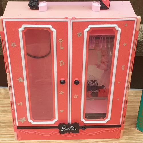 13 - Children's toys. Barbie wardrobe,  Ninja turtle, vintage doll and pull along train and Fisher Price ... 