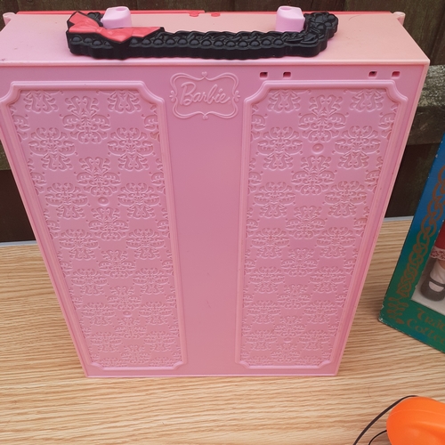13 - Children's toys. Barbie wardrobe,  Ninja turtle, vintage doll and pull along train and Fisher Price ... 