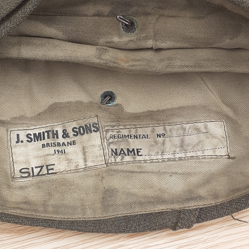 17A - Australian military issue boat style hat. Makers J.Smith and sons from Brisbane in 1941. Good condit... 