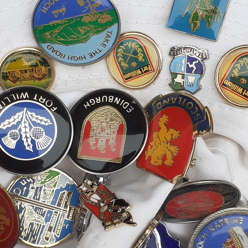 16 - 2 hats with one and a bit covered in various collections pin badges. Lots travel related in overall ... 