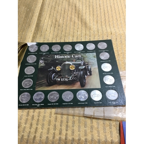 26 - Collectible lot of stamps, medallions, ties & historic cars coins collection