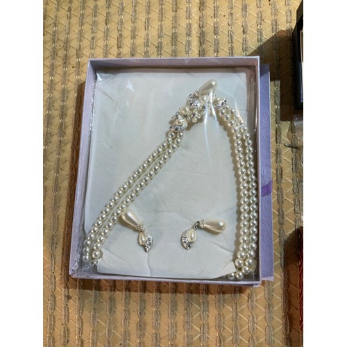 36 - Quantity of costume jewellery inc ear rings, pearl necklace, Stratton pocket watch & more