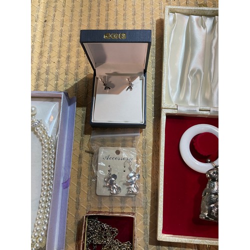 36 - Quantity of costume jewellery inc ear rings, pearl necklace, Stratton pocket watch & more