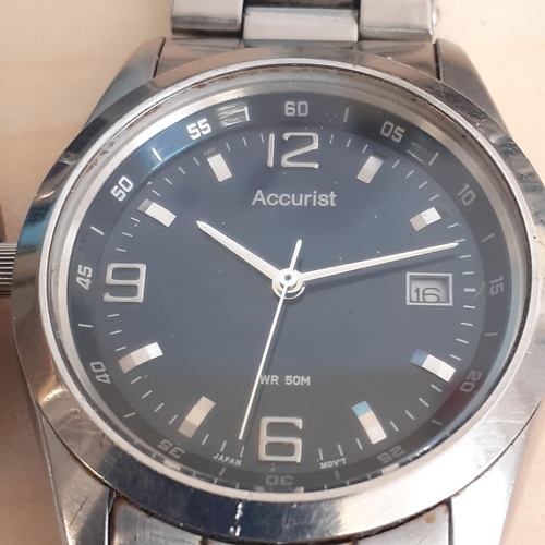 14 - 2 x Accurist watches with stainless steel bracelets. Both complete and good used condition. Neither ... 