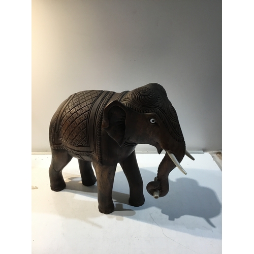 2 - African carved wooden elephant 12 x 13 inches