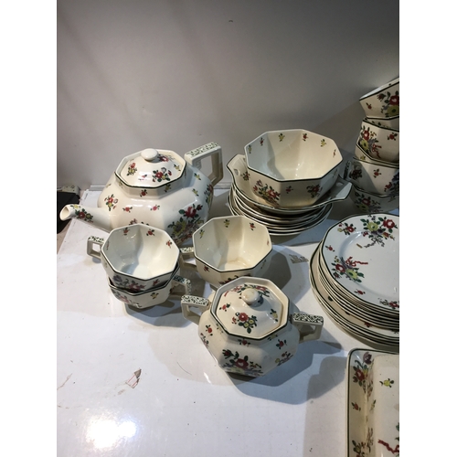 23 - Large collection of Royal Doulton Old Leeds dinner service inc cups, saucers, plates, teapot and mor... 