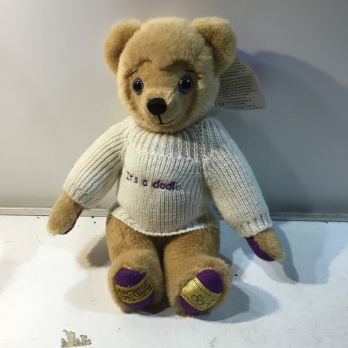 54 - MerryThought teddy bear with tag & jumper - very good condition