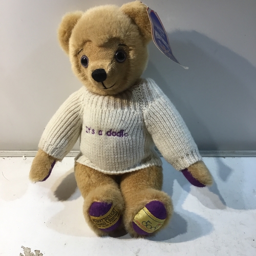 54 - MerryThought teddy bear with tag & jumper - very good condition