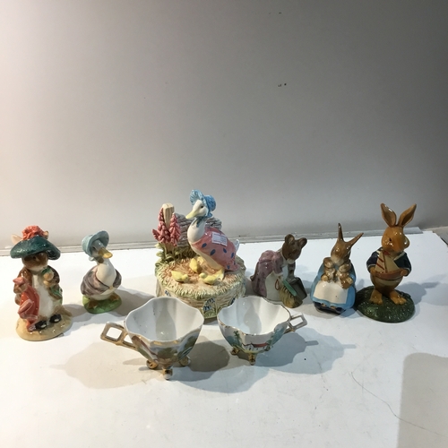 60 - Collection of Bertrix potter rabbits and musical bertrix potter duck ornament plus more