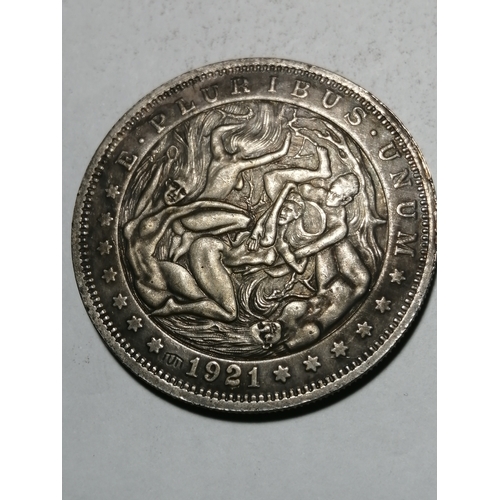 30A - COINS : USA silver dollar with Naked artwork on the reverse