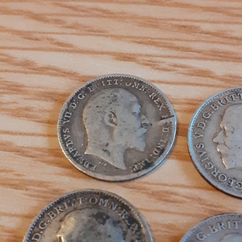 45A - 4 x silver threepence. 1902, 1912 and 2 x 1916. Condition and detail shown in pictures