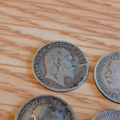 45A - 4 x silver threepence. 1902, 1912 and 2 x 1916. Condition and detail shown in pictures